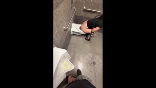 Hotwife cheats on her hubby in a risky hotel restroom